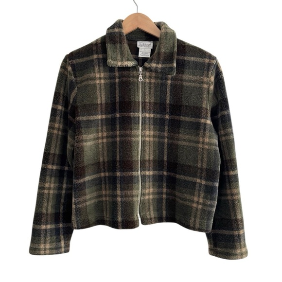 Vintage Fleece Plaid Zip Up Cropped Coat - Picture 1 of 10